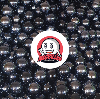 Immagine della mascotte MieiBiglie circondata da Biglie Lucida opaca brillante nera 16 mm