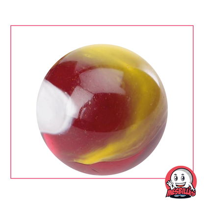 Biglia Clown da 42 mm in vetro rosso scuro traslucido con curve bianche e gialle, Biglia Grande