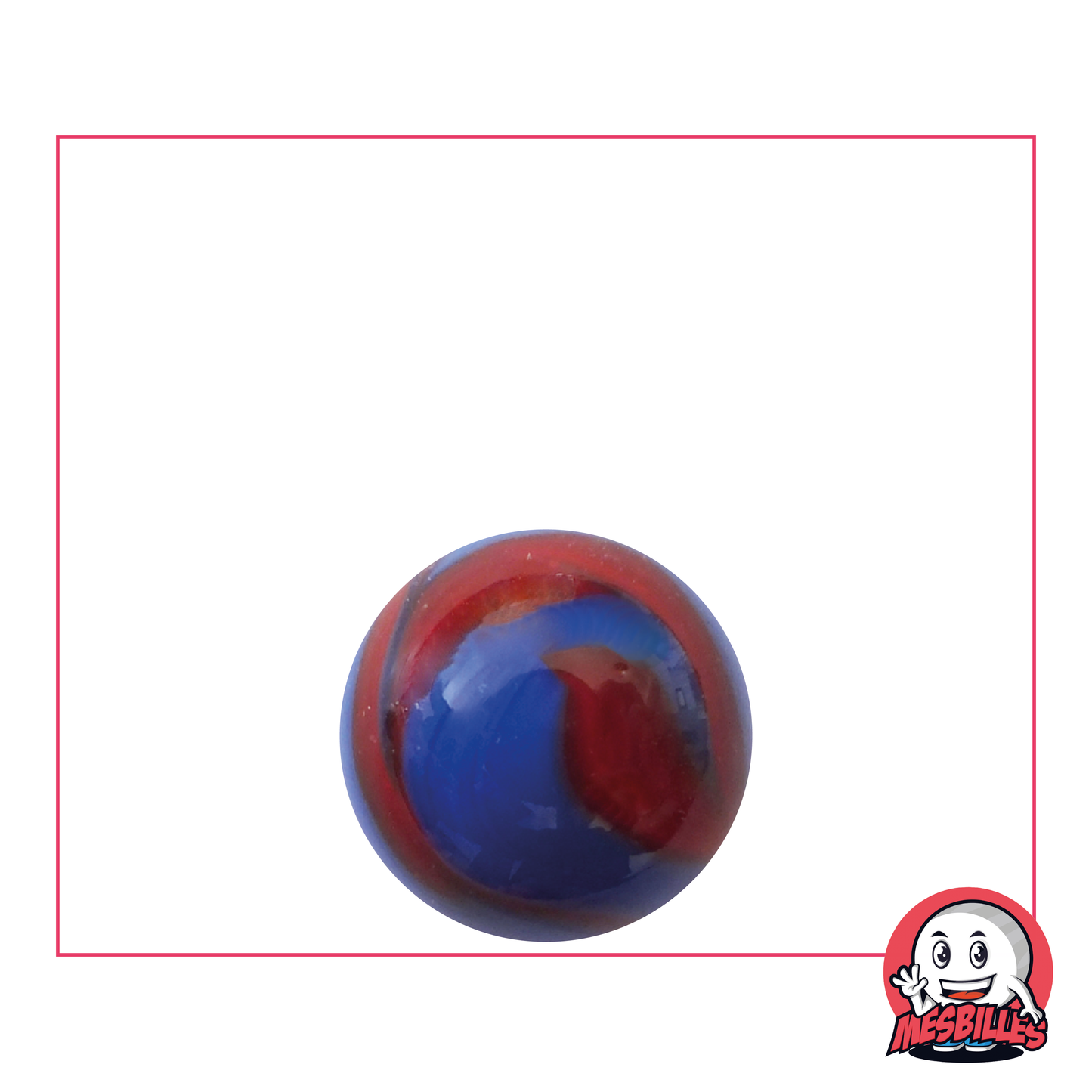 Biglia Dino da 16 mm, biglia in vetro rotonda blu opaco con onde di colore rosso in superficie