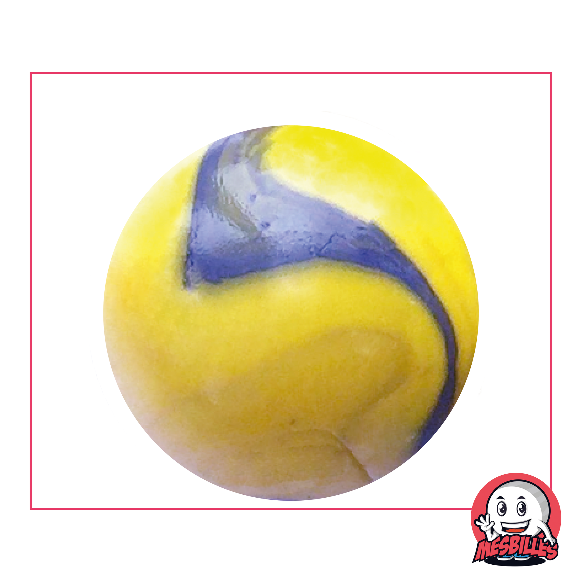 Biglia Gauguin 42 mm in vetro di due colori giallo e blu, biglia di dimensioni Whale, biglia grande