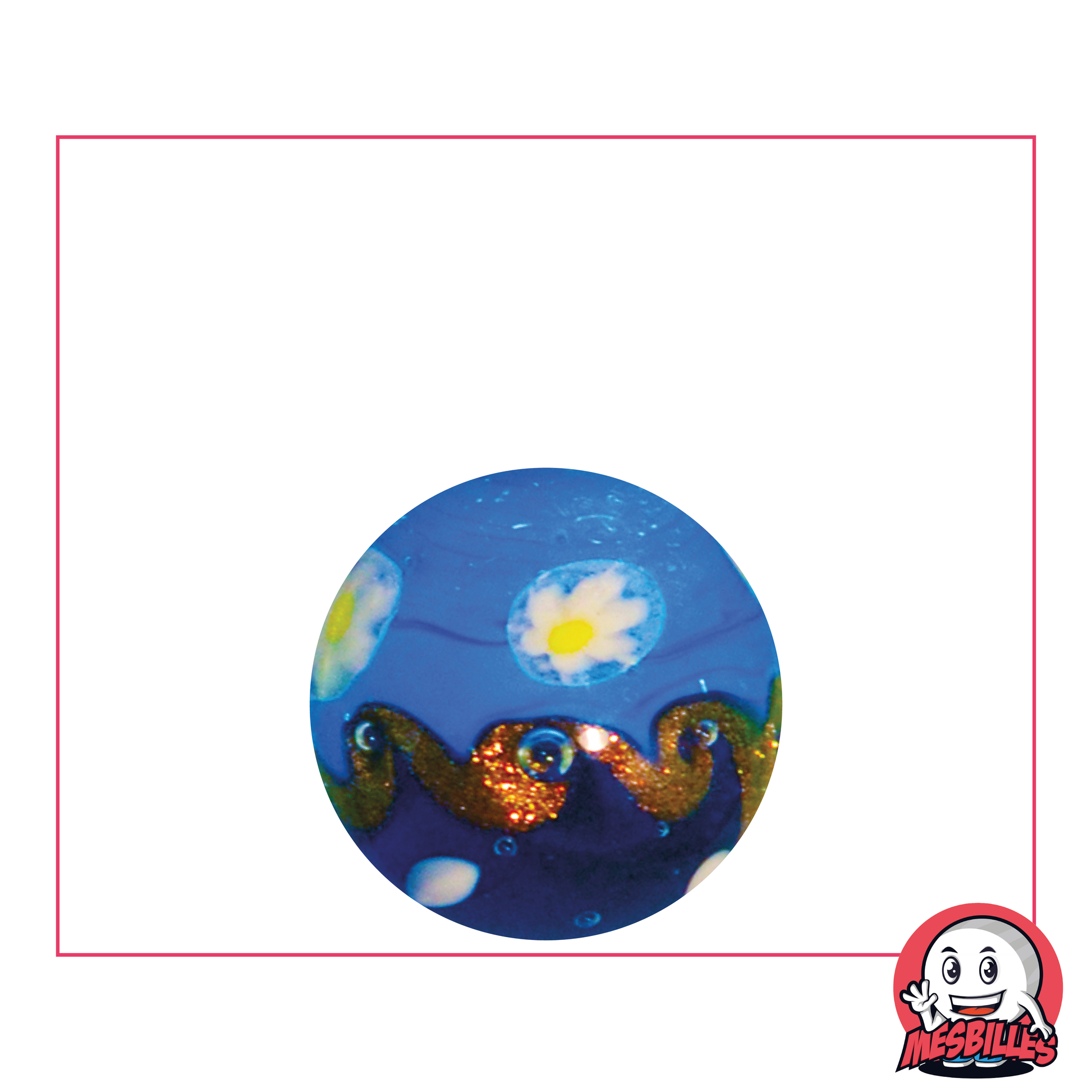 Biglia Art Hokusai 22 mm, biglia speciale fatta a mano, raffigurazione di un'onda blu e glitter