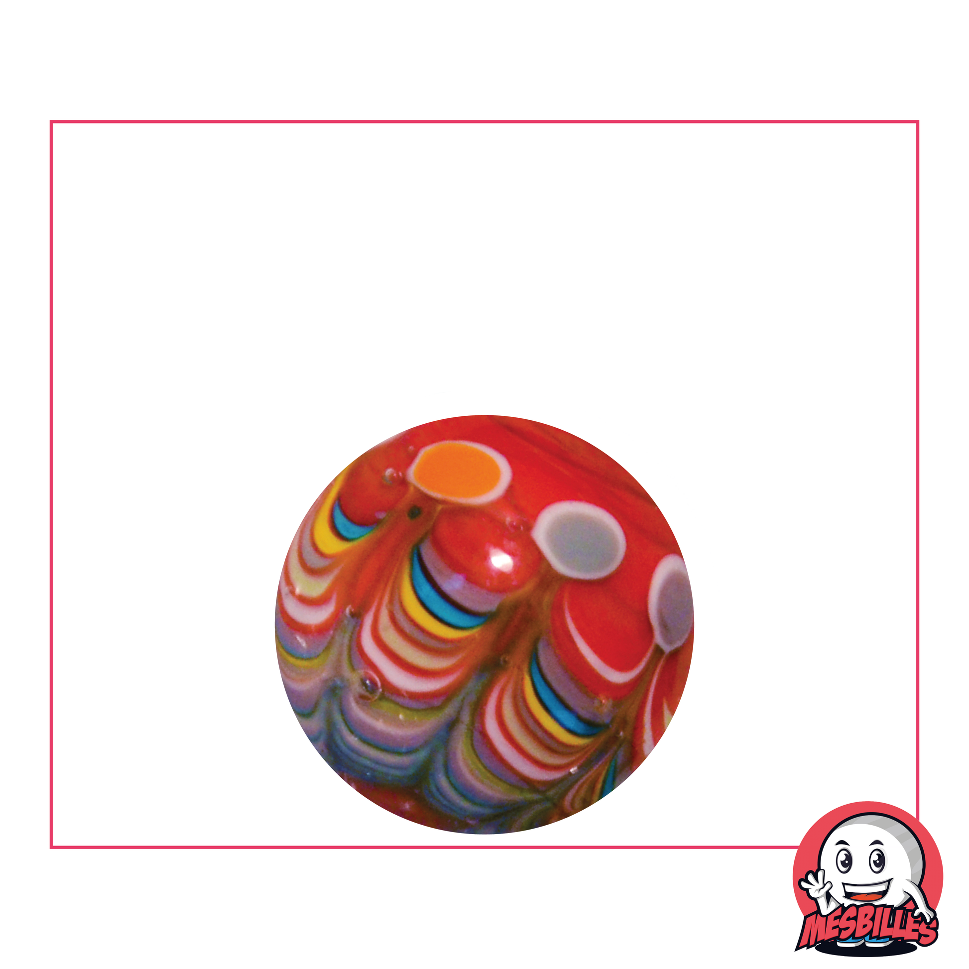 Biglia Art Joker Rosso 22 mm, biglia personalizzata realizzata a mano con cerchi colorati multipli.