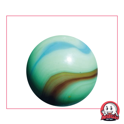 Biglia Matisse tipo porcellana verde 35 mm con bordo marrone e blu, biglie dal design distintivo