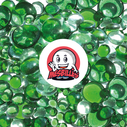 MieiBiglie - 250 gr Biglie Piatte, mix verde e cristallo, 30mm, 18mm, 12mm, traslucide
