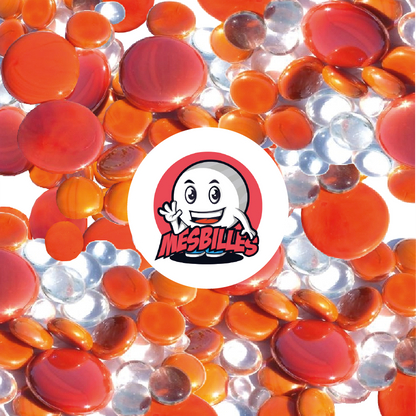 Mascotte MieiBiglie - Biglie Piatta arancioni e cristallo, trasparenti e opache brillanti, 12 mm-30 mm