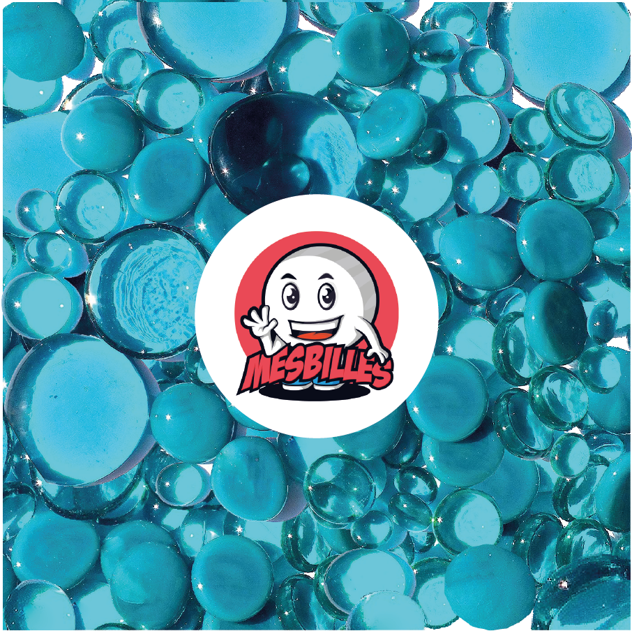 Mascotte MieiBiglie - Biglie Piatta in vetro blu anatra, trasparente e opaca, da 12 mm a 30 mm