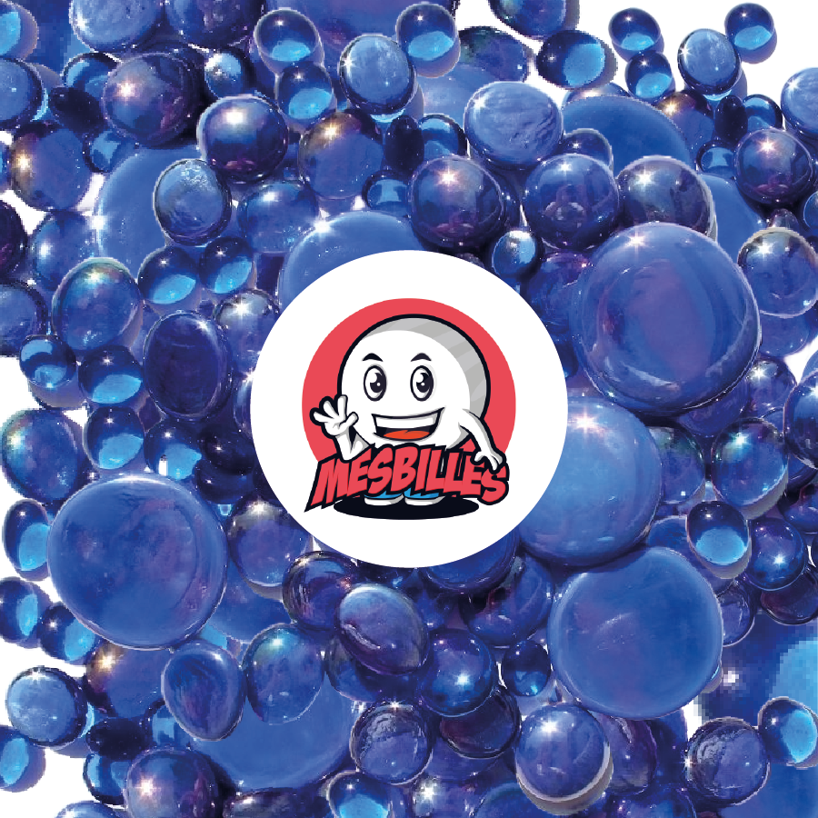Mascotte MieiBiglie - Biglie Piatta in vetro blu notte, trasparente e opaca brillante, 12 mm-30 mm