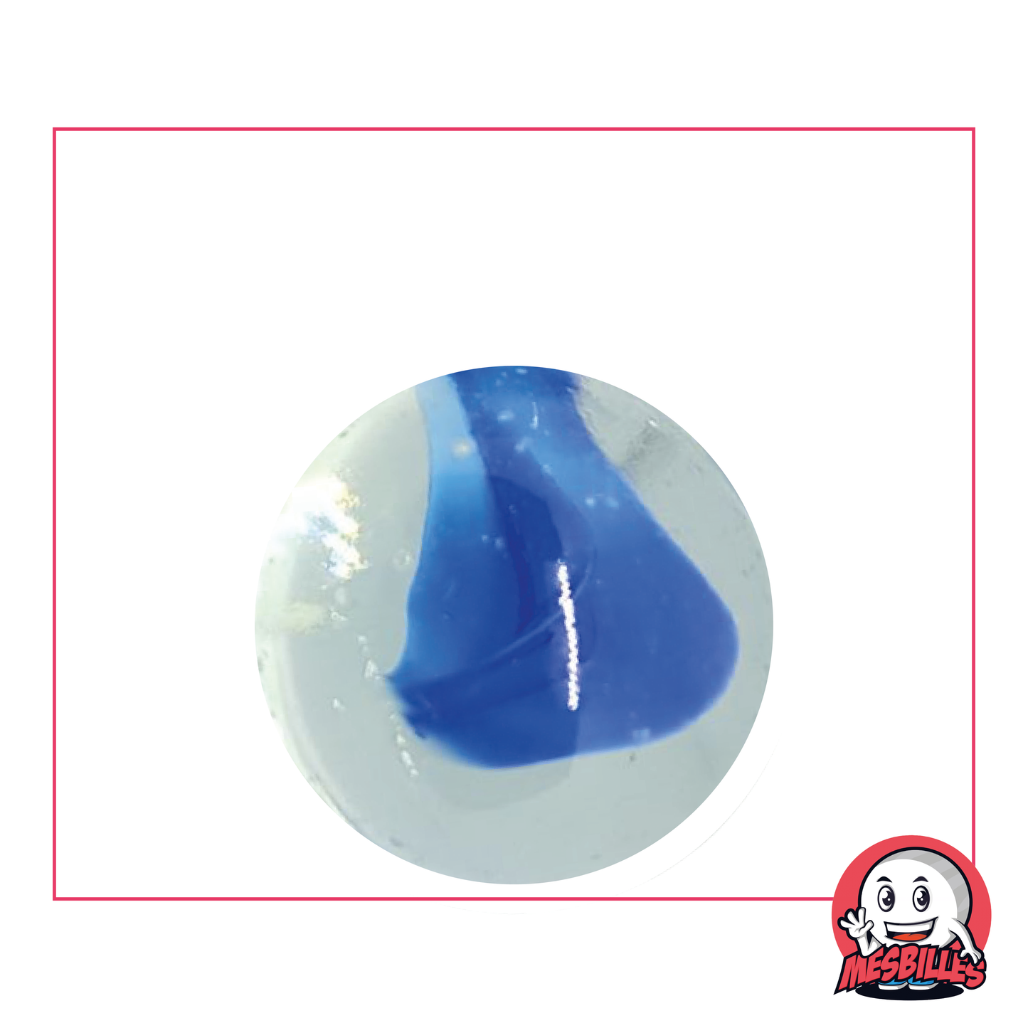 Biglia in vetro Orso bianco da 25 mm, traslucida con cuore bianco o blu, una biglia accattivante