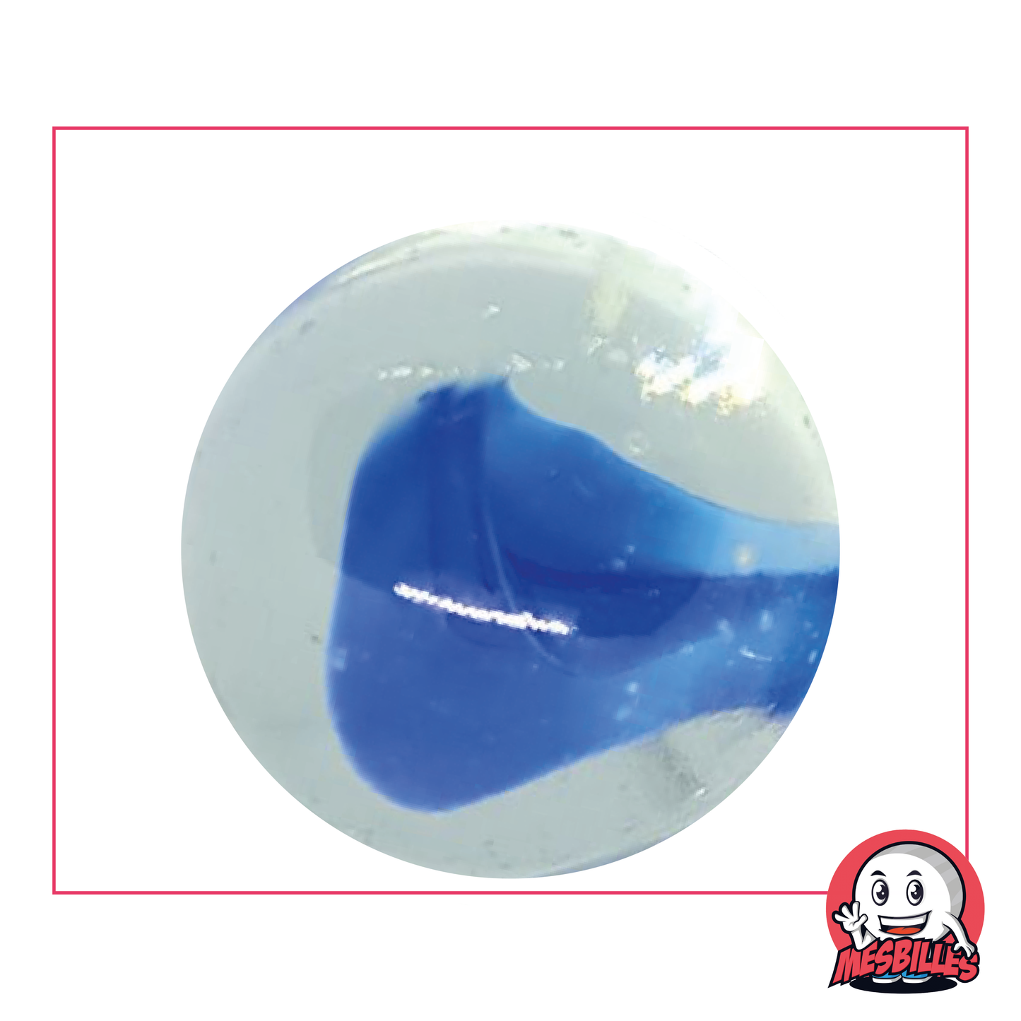 Biglia Orso Bianco 42 mm in vetro, colore cristallo traslucido e centro blu o bianco, biglia grande
