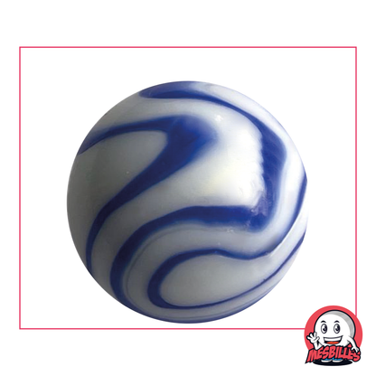 Biglia Ozone 42 mm zebrata bianca e blu, tipo porcellana, biglia di dimensioni Baleine, biglia molto grande