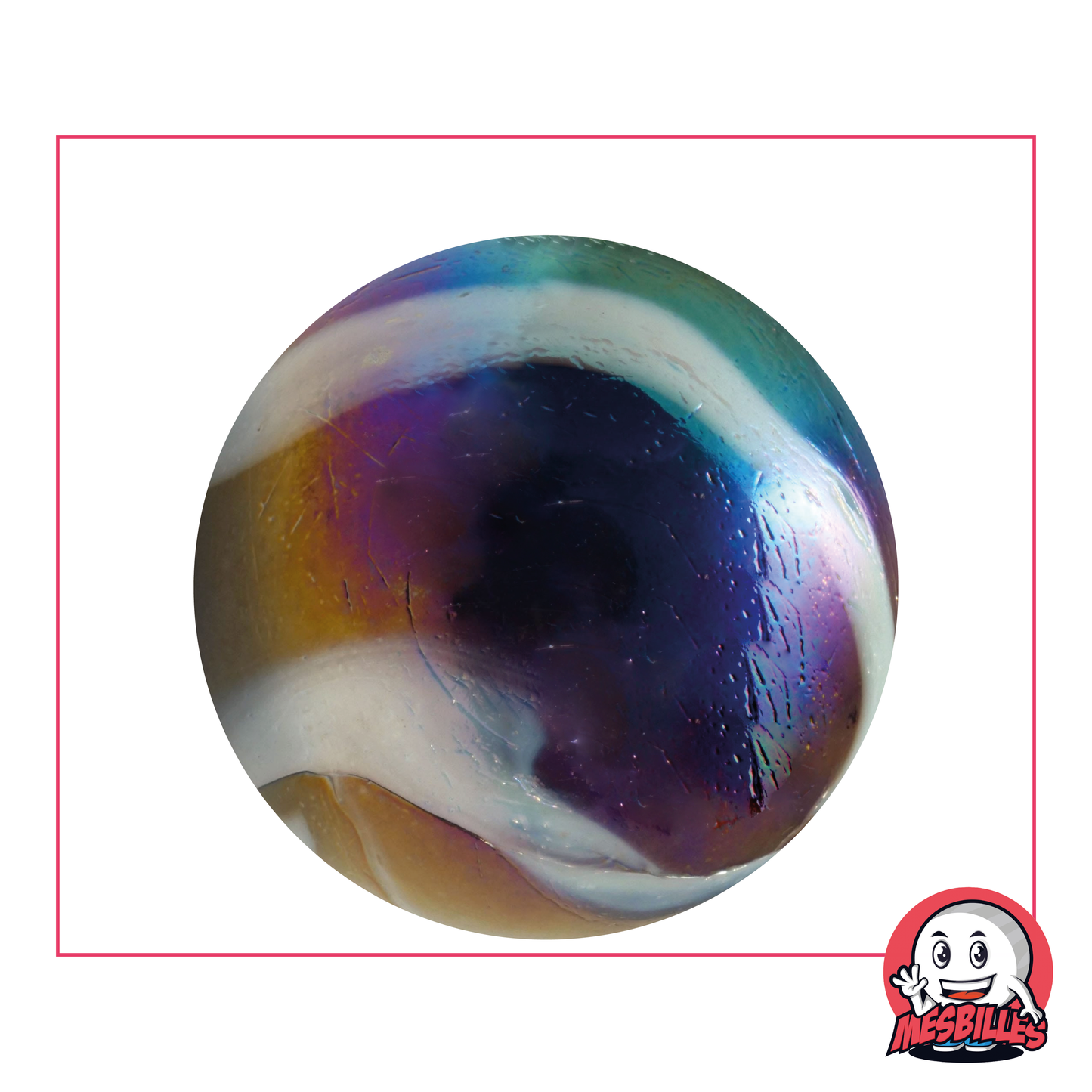 Biglia in vetro Petrolio 42 mm, biglia nera brillante con riflessi iridescenti perlati, biglia di grandi dimensioni