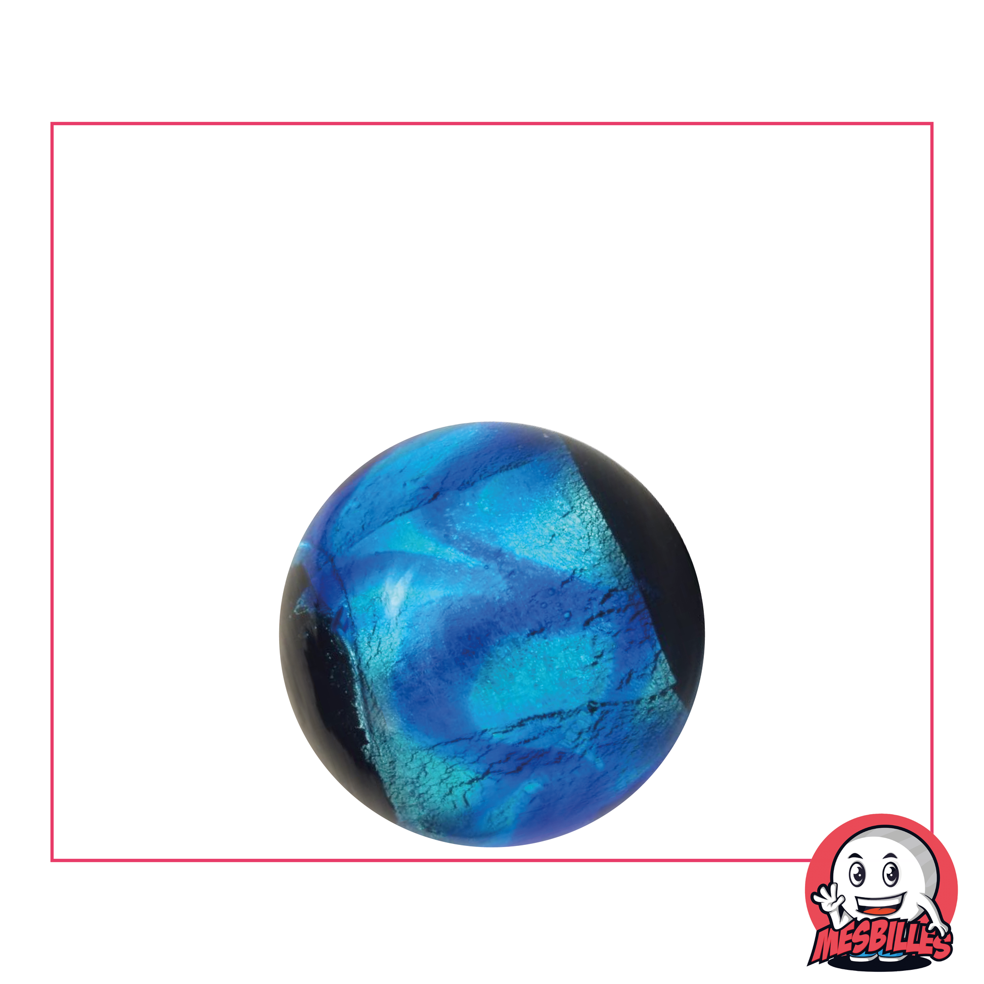 Biglia Art Machu Picchu Blu 22 mm, biglia nera con ampio nastro blu metallizzato, per giocare o scambiare