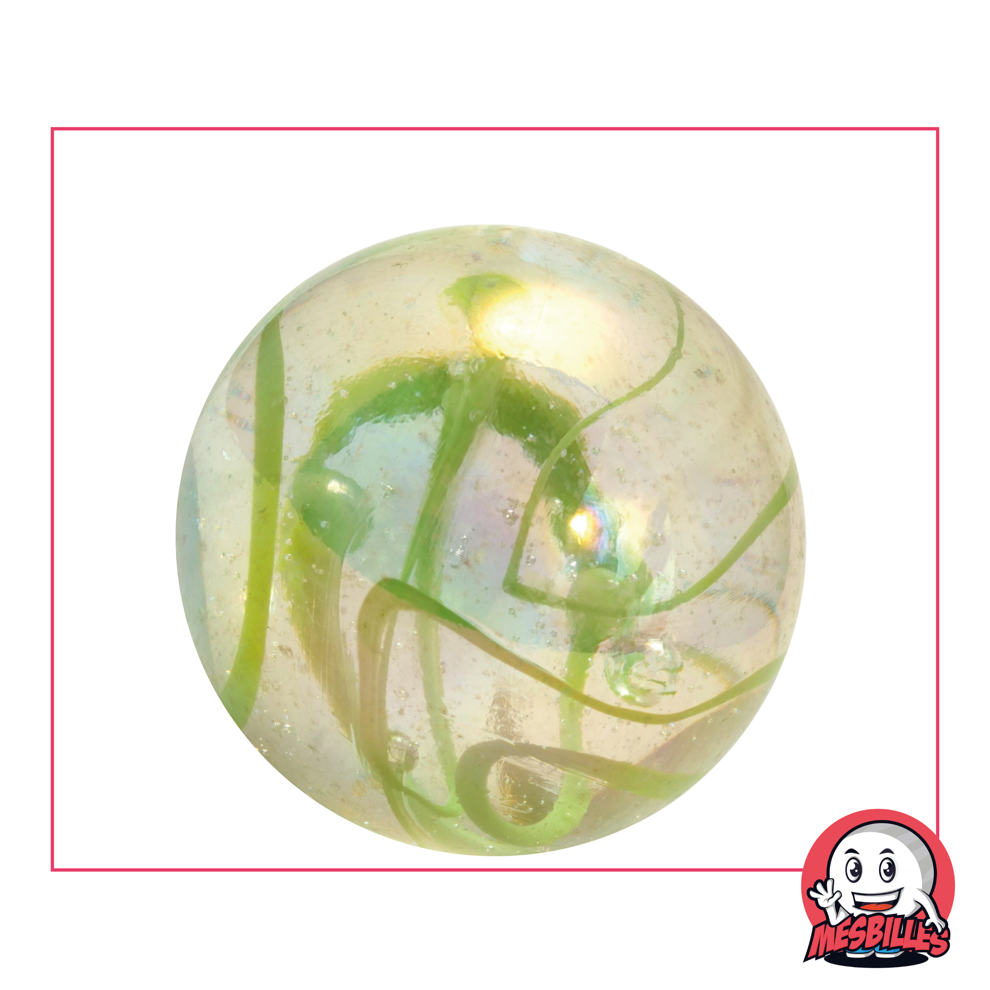 Biglia Nastro Verde 42 mm Biglia trasparente attraversata da linee verdi, biglia di dimensioni Baleine