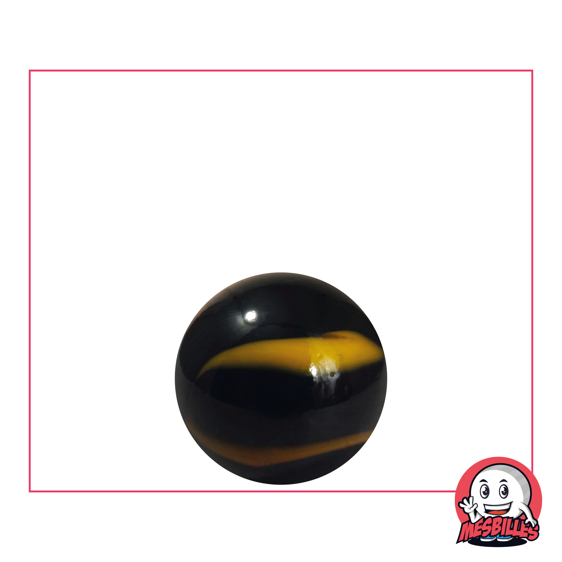 Biglia sotterranea da 16 mm, biglia in vetro opaco di colore nero con tracce gialle sulla superficie