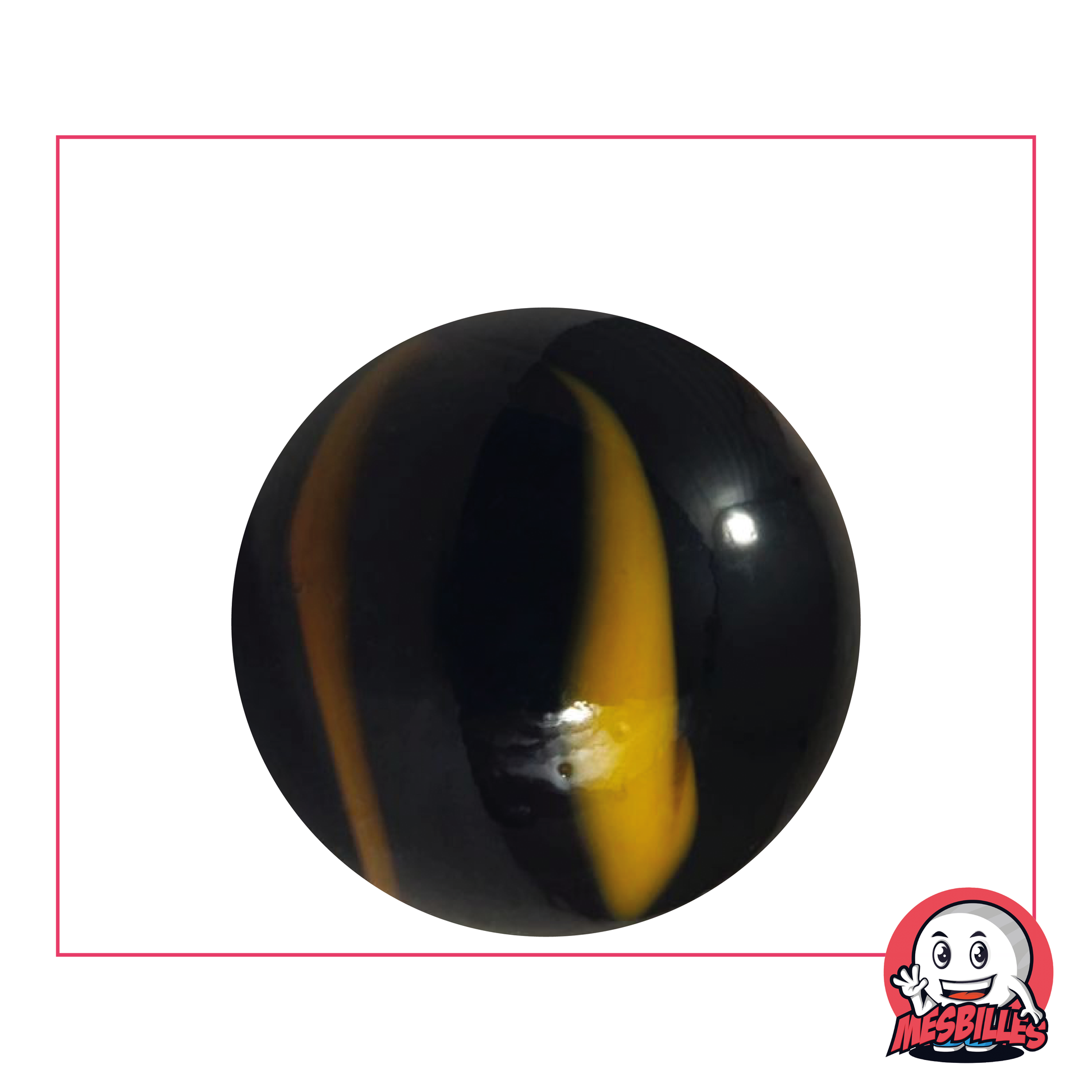Biglia sotterranea nera 35 mm decorata di giallo, biglia misteriosa e luminosa per giochi con le biglie