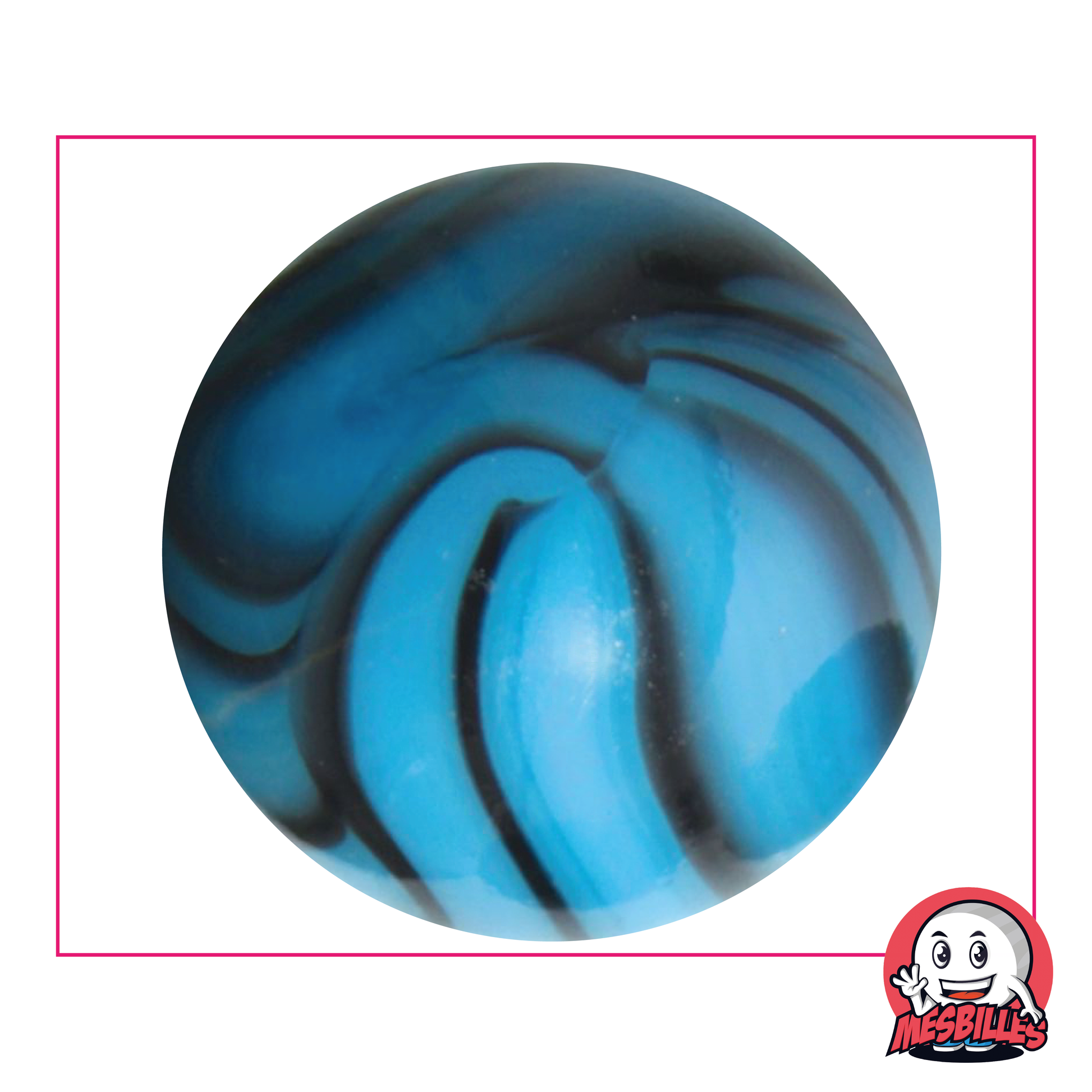 Biglia Zebra Turchese 50 mm Blu turchese con strisce marroni scuri, biglia di grandi dimensioni